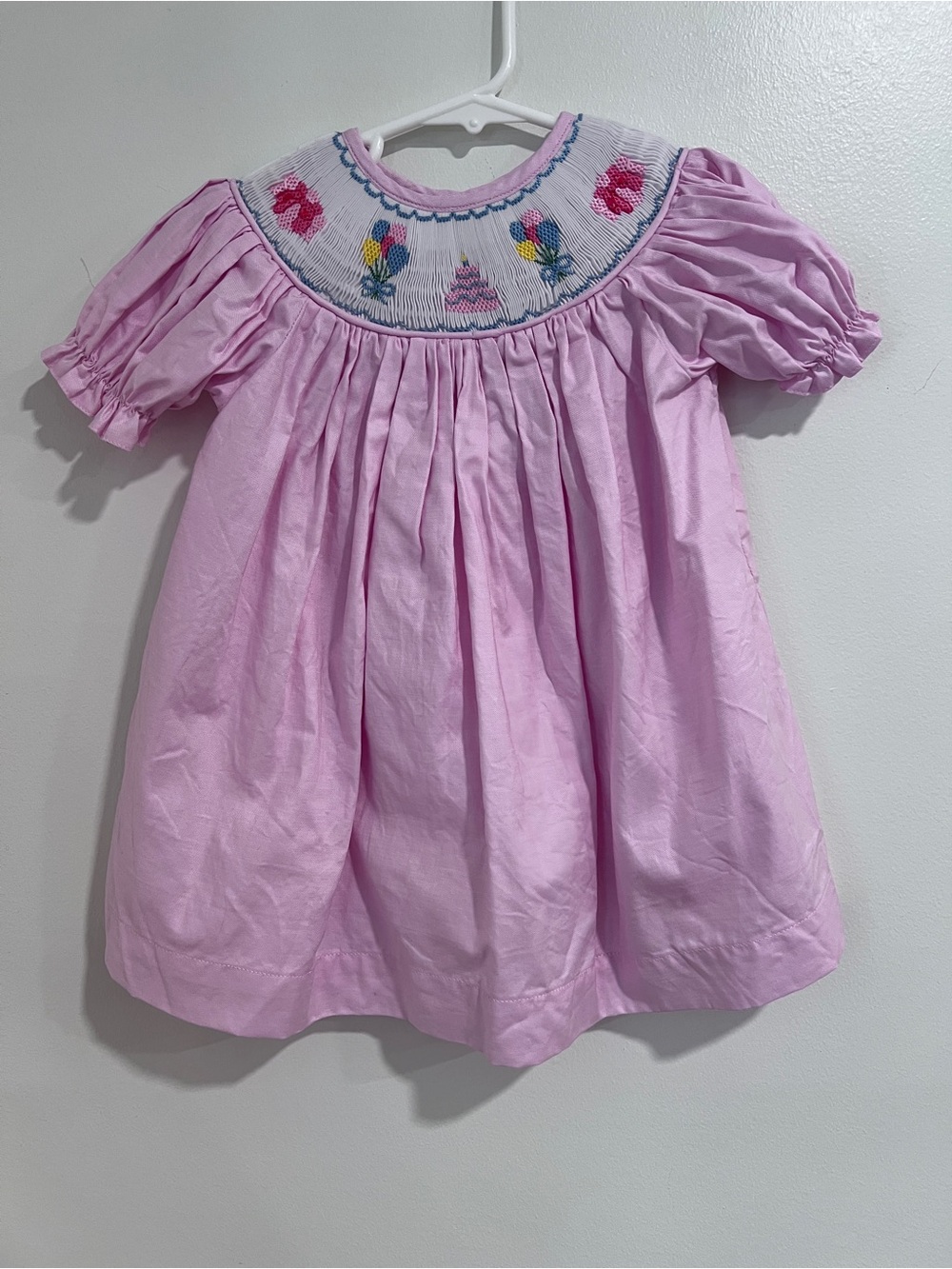 Smocked Pink Girls' Birthday Dress with Party Embroidery